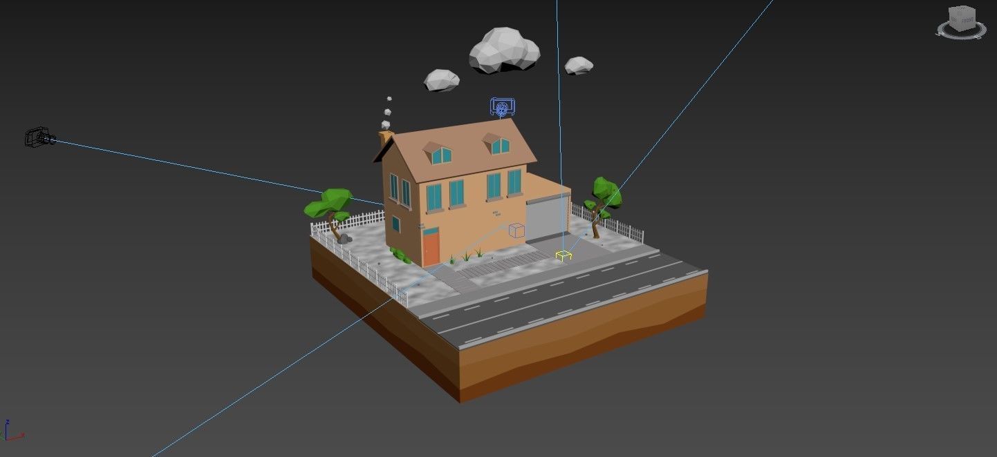 Cartoon House and the Garden Low-poly 3D model_5