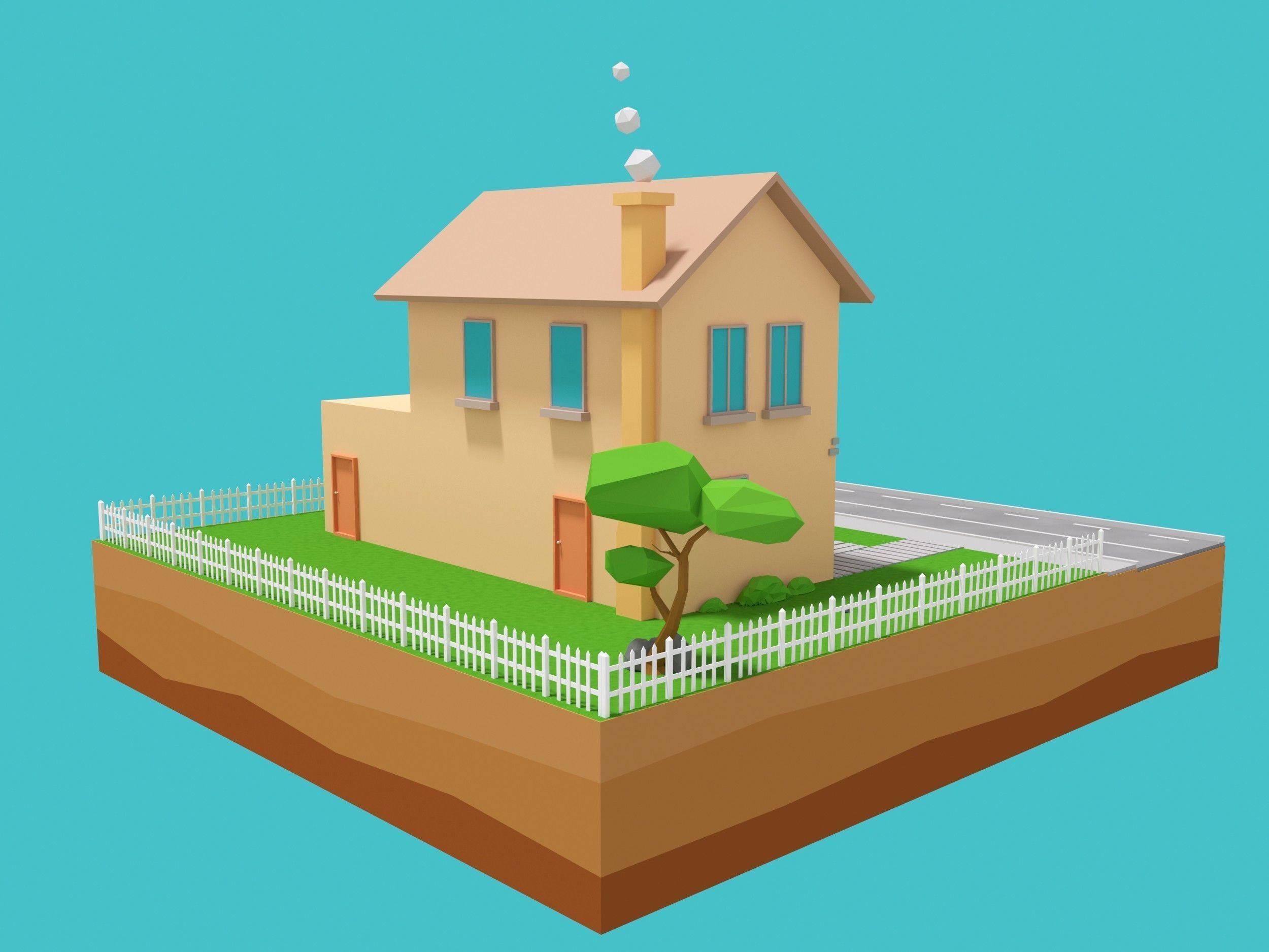 Cartoon House and the Garden Low-poly 3D model_1
