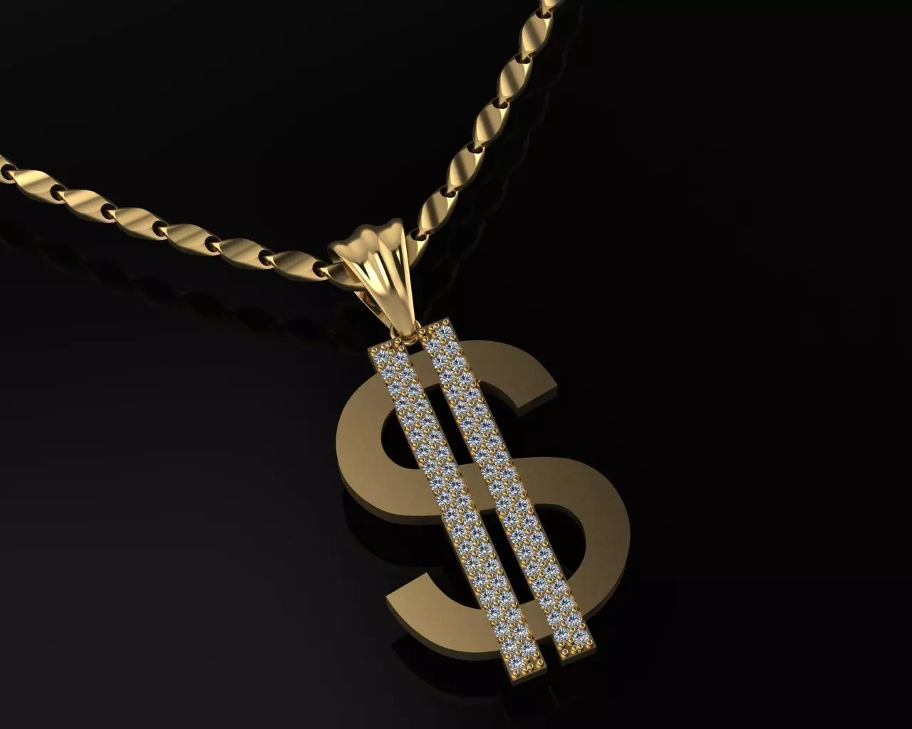 necklace dollar sign pendant 3D print model_0