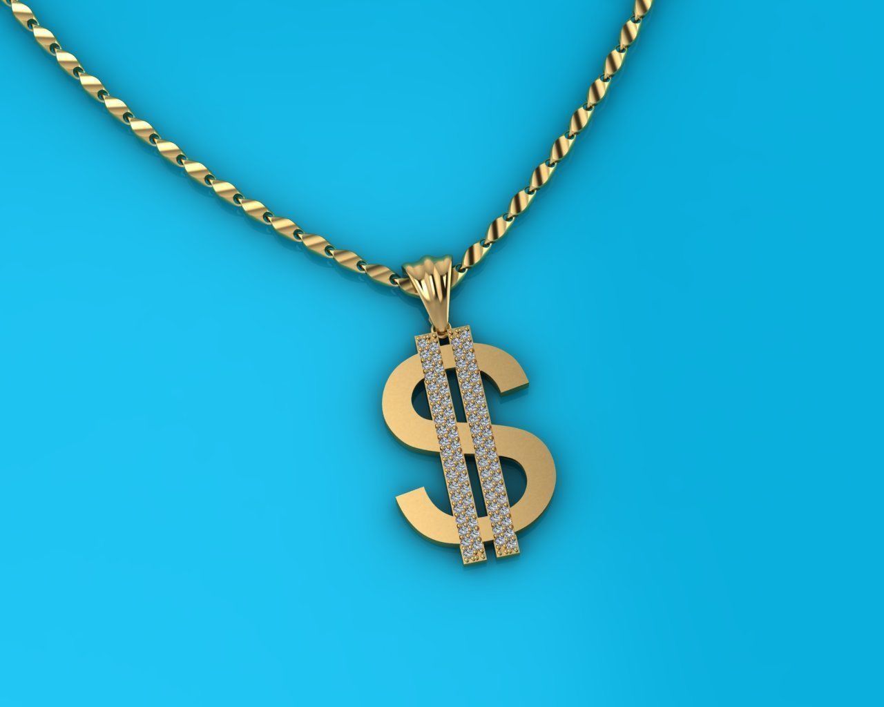 necklace dollar sign pendant 3D print model_1