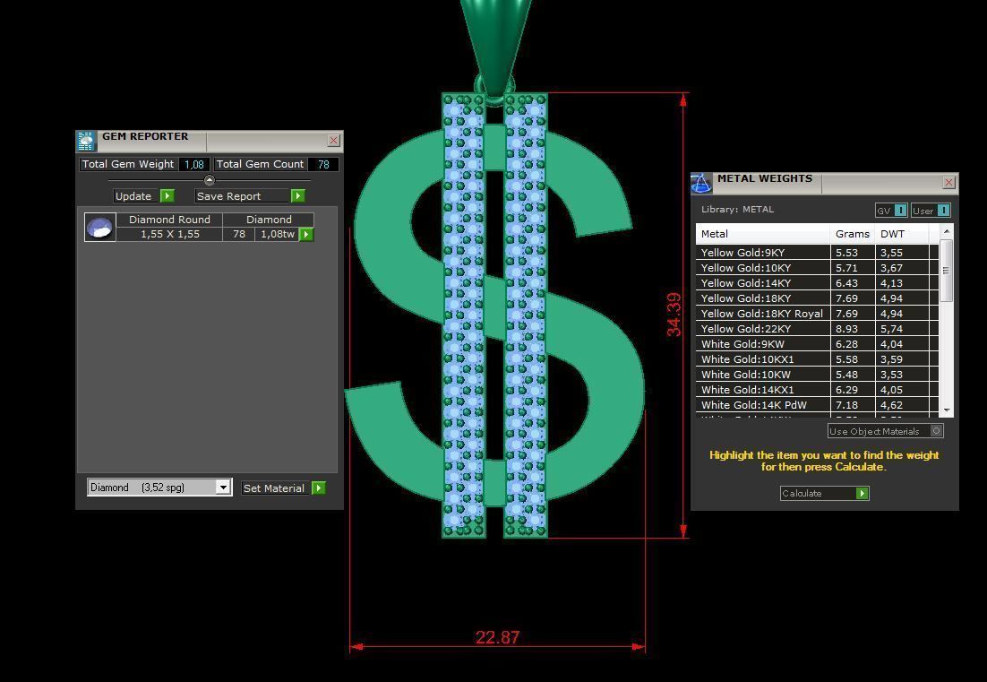necklace dollar sign pendant 3D print model_2