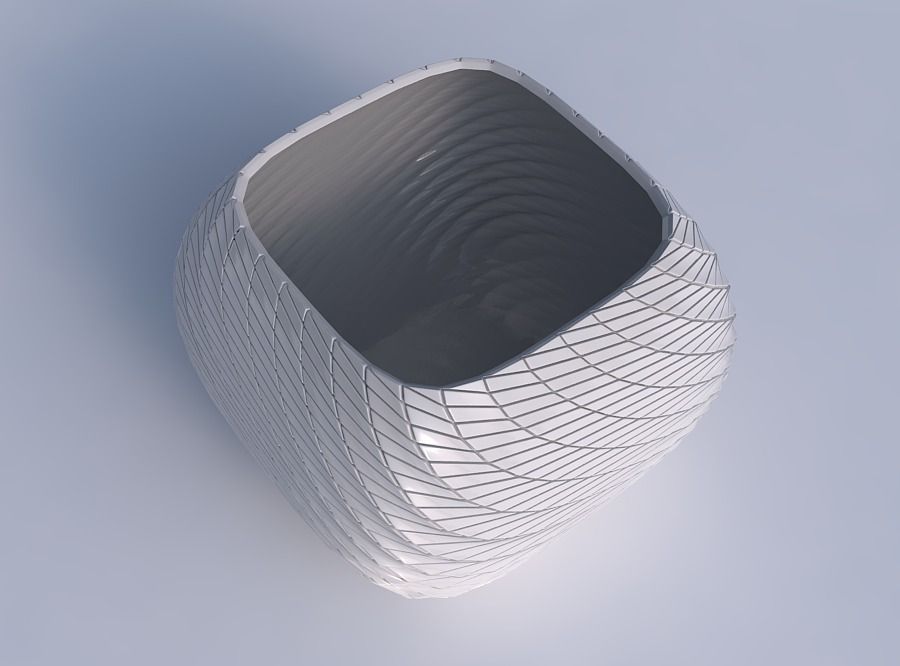 Bowl semi-quadratic with twisted diagonal grid plates 3D print model_1