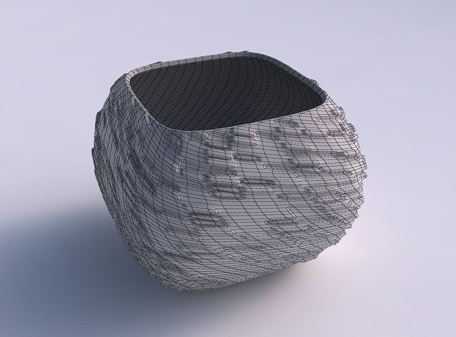 Bowl semi-quadratic with twisted diagonal dents and bulges 3D print model_5