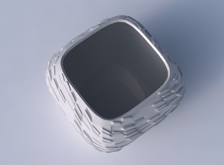 Bowl semi-quadratic with twisted diagonal dents and bulges 3D print model_2