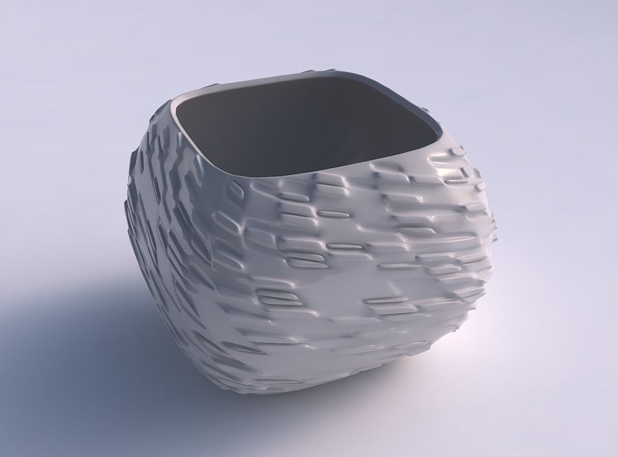 Bowl semi-quadratic with twisted diagonal dents and bulges 3D print model_0