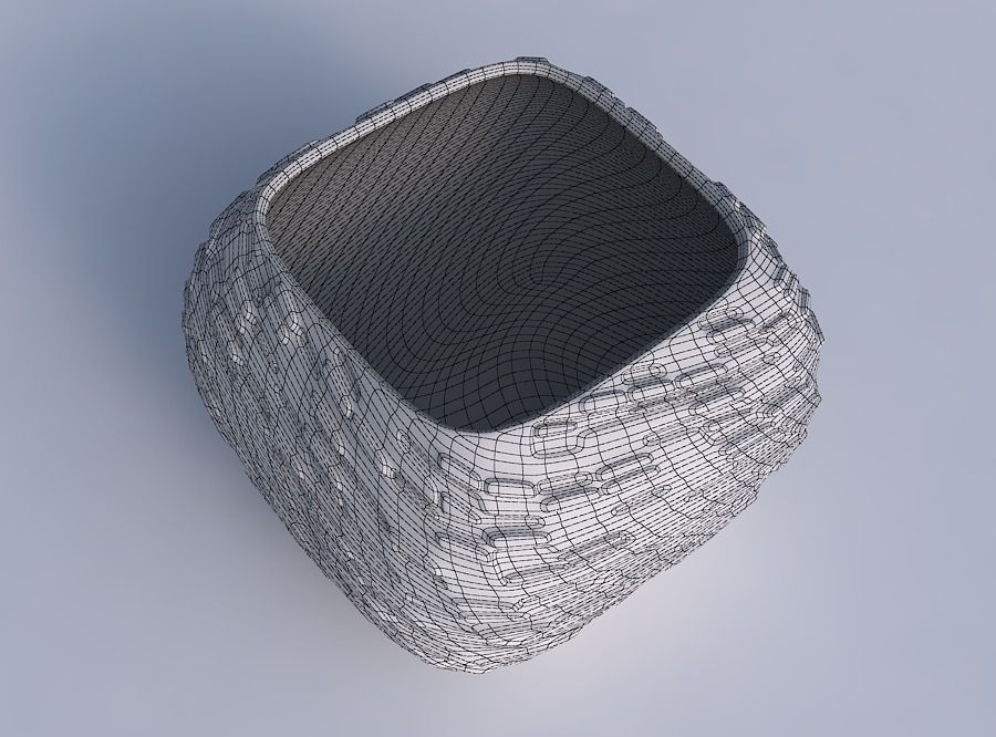 Bowl semi-quadratic with twisted diagonal dents and bulges 3D print model_6