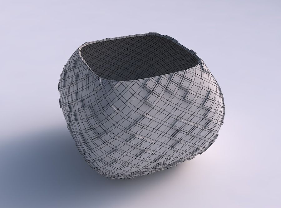 Bowl semi-quadratic with scattered diagonal grid plates 3D print model_5