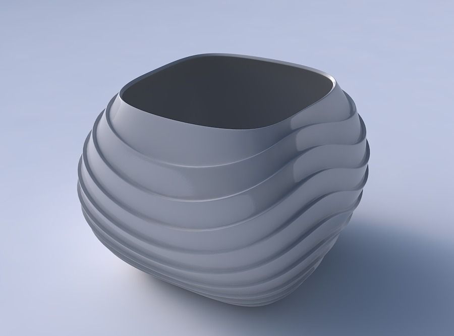 Bowl semi-quadratic with horizontal wavy layers 3D print model_3