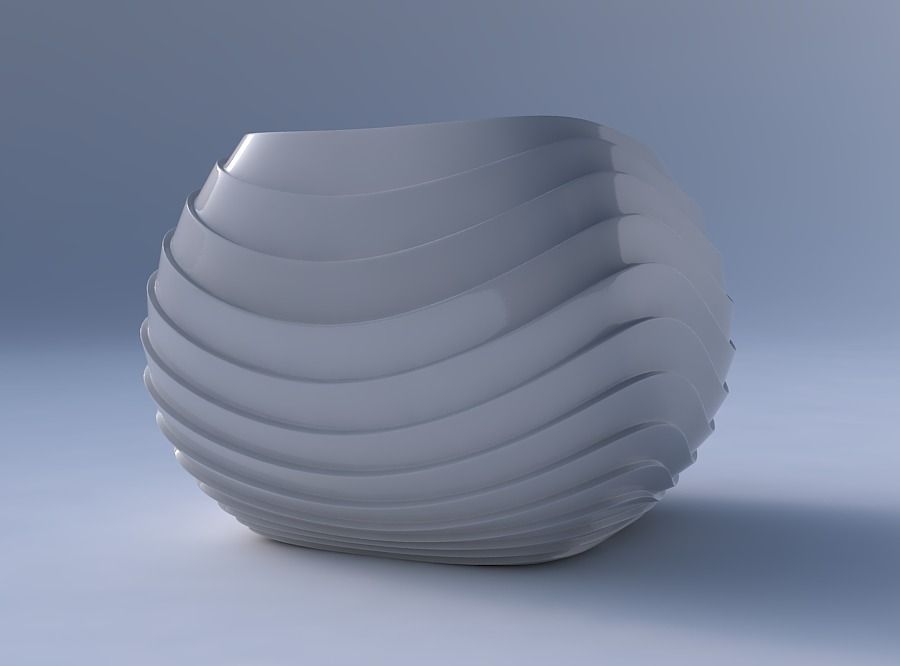 Bowl semi-quadratic with horizontal wavy layers 3D print model_4