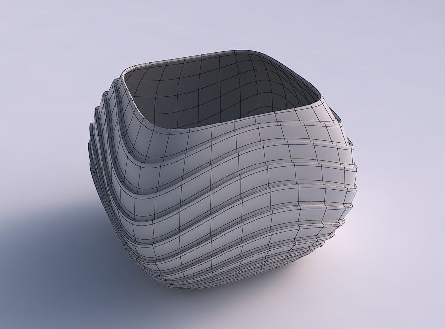 Bowl semi-quadratic with horizontal wavy layers 3D print model_5