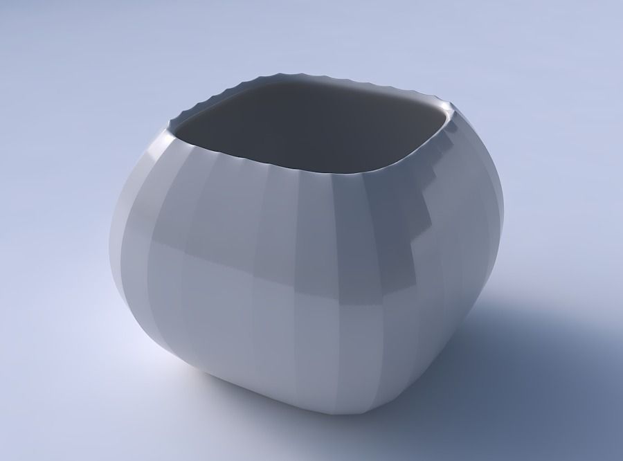 Bowl semi-quadratic with fine bands uniform vertical 3D print model_3
