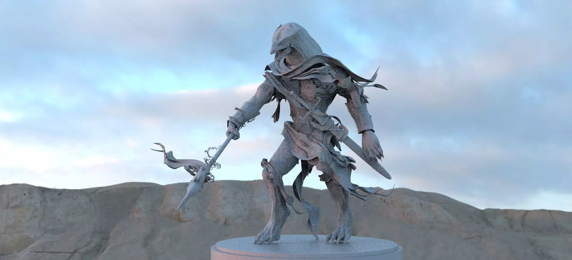 Lizard man with spear 3D model_0