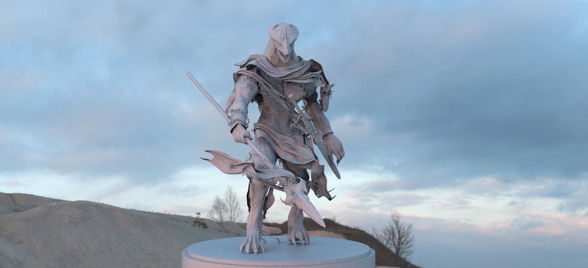 Lizard man with spear 3D model_1