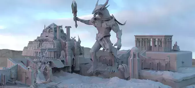 Ancient City Giant Lizard demon Attack 3D model