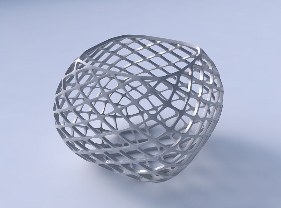 Bowl semi-quadratic with diagonal grid lattice 3D print model_3