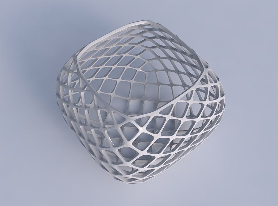 Bowl semi-quadratic with diagonal grid lattice 3D print model_1
