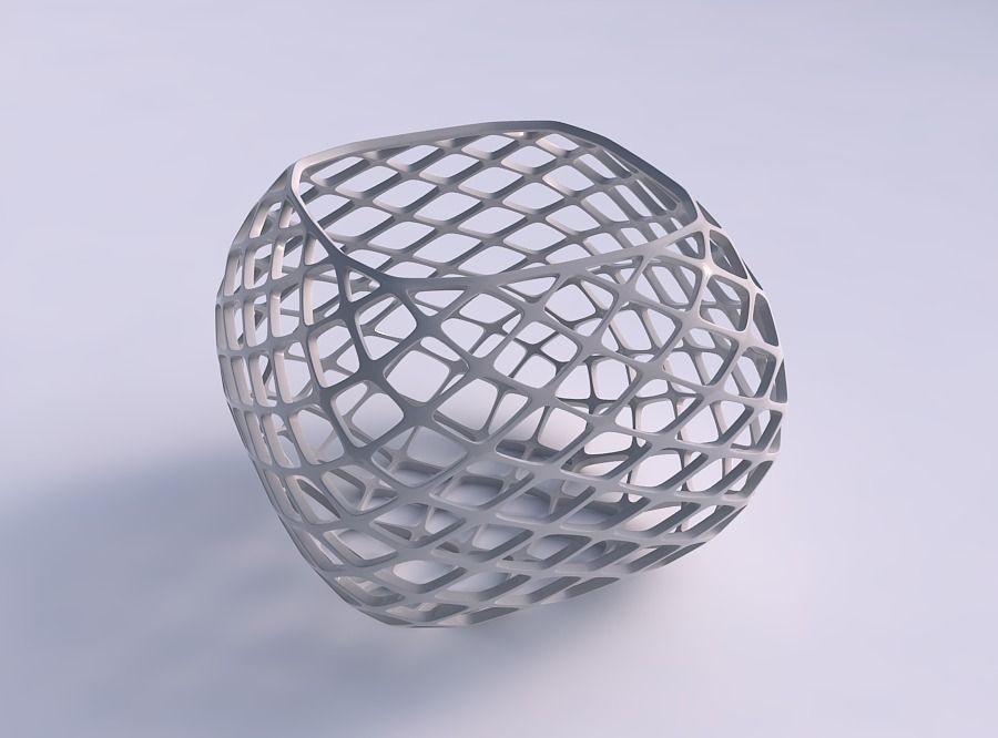 Bowl semi-quadratic with diagonal grid lattice 3D print model_0