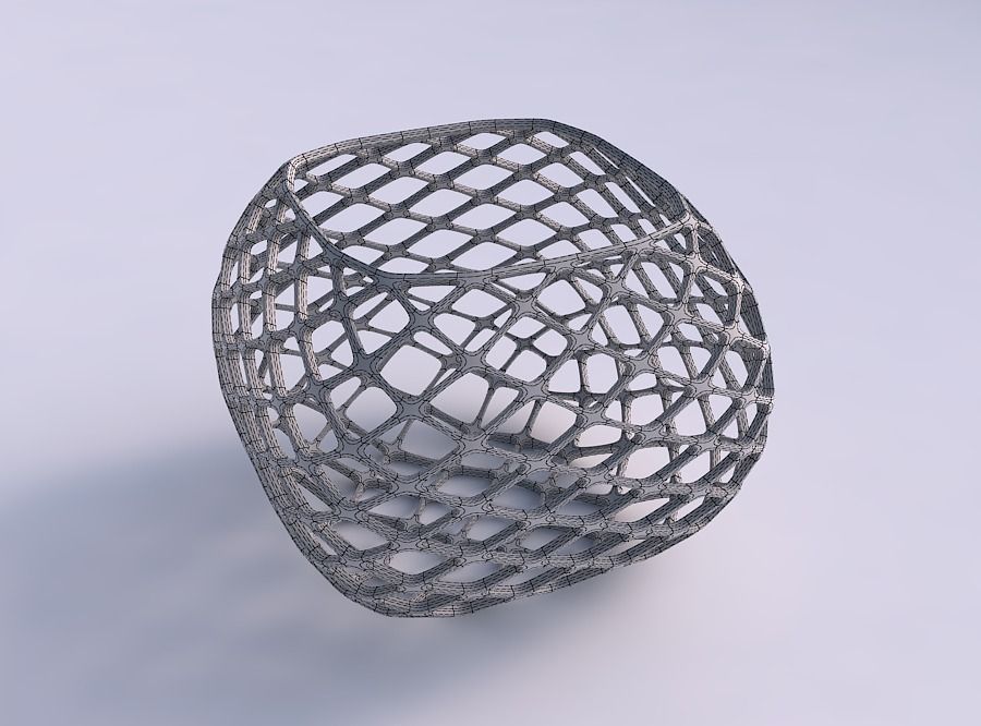 Bowl semi-quadratic with diagonal grid lattice 3D print model_5