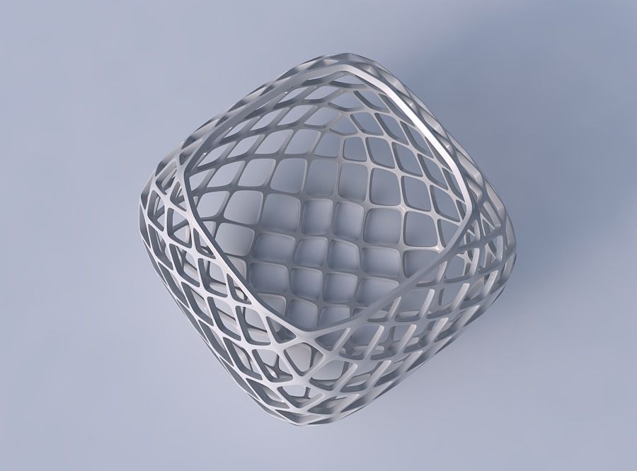 Bowl semi-quadratic with diagonal grid lattice 3D print model_2