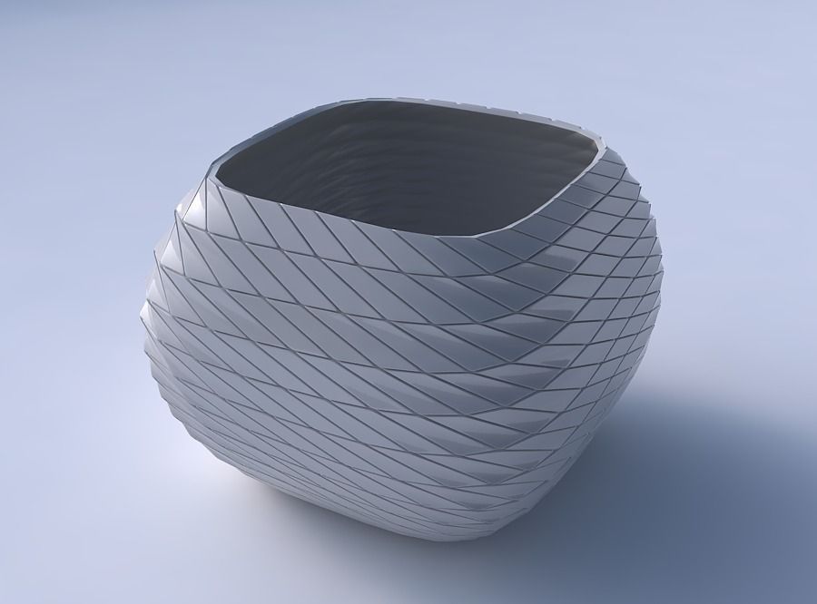 Bowl semi-quadratic with distorted and twisted grid plates 3D print model_3