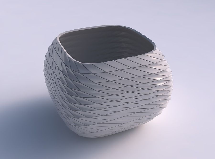 Bowl semi-quadratic with distorted and twisted grid plates 3D print model_0