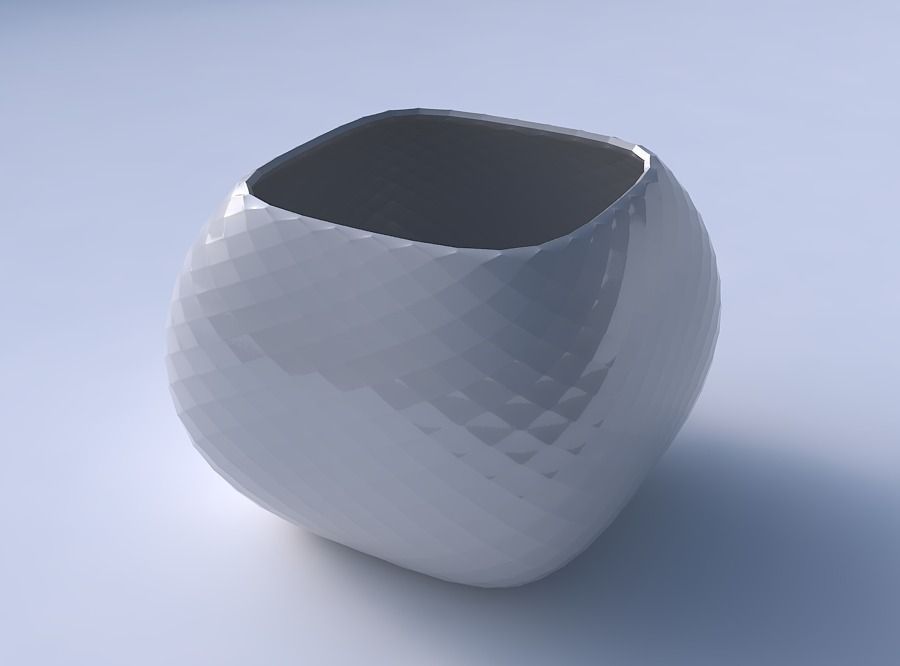 Bowl semi-quadratic with diagonal grid pattern 3D print model_3