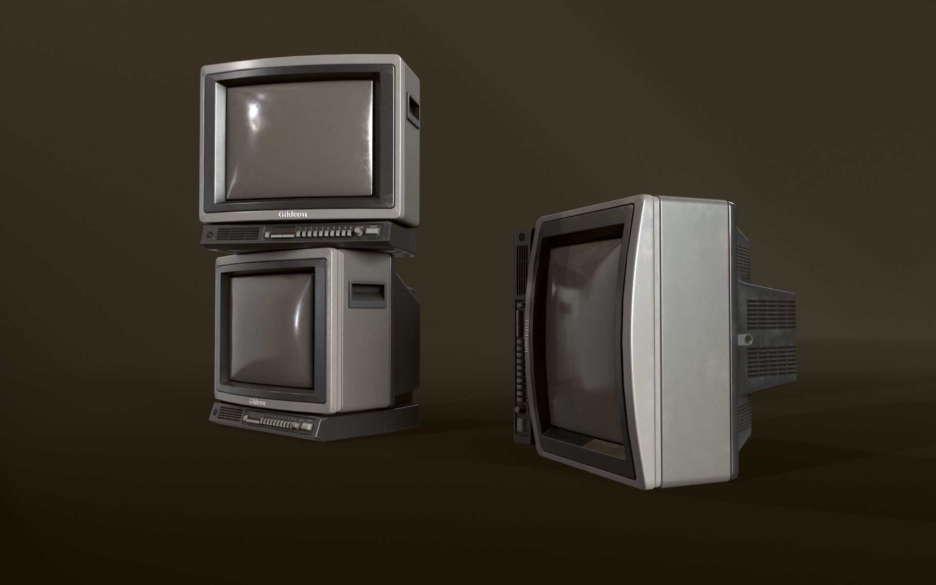 Retro Television from 80s Low-poly 3D model_28