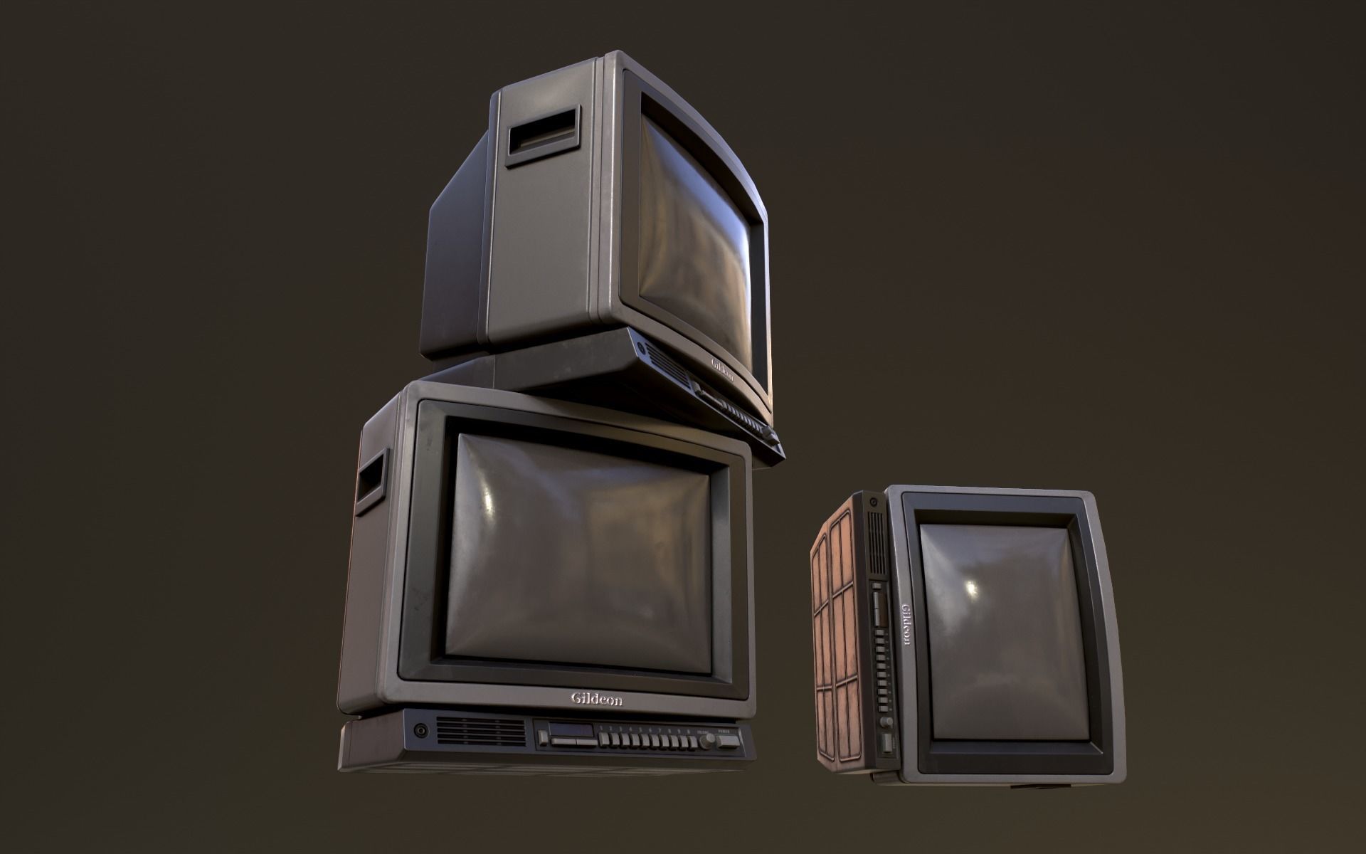 Retro Television from 80s Low-poly 3D model_26