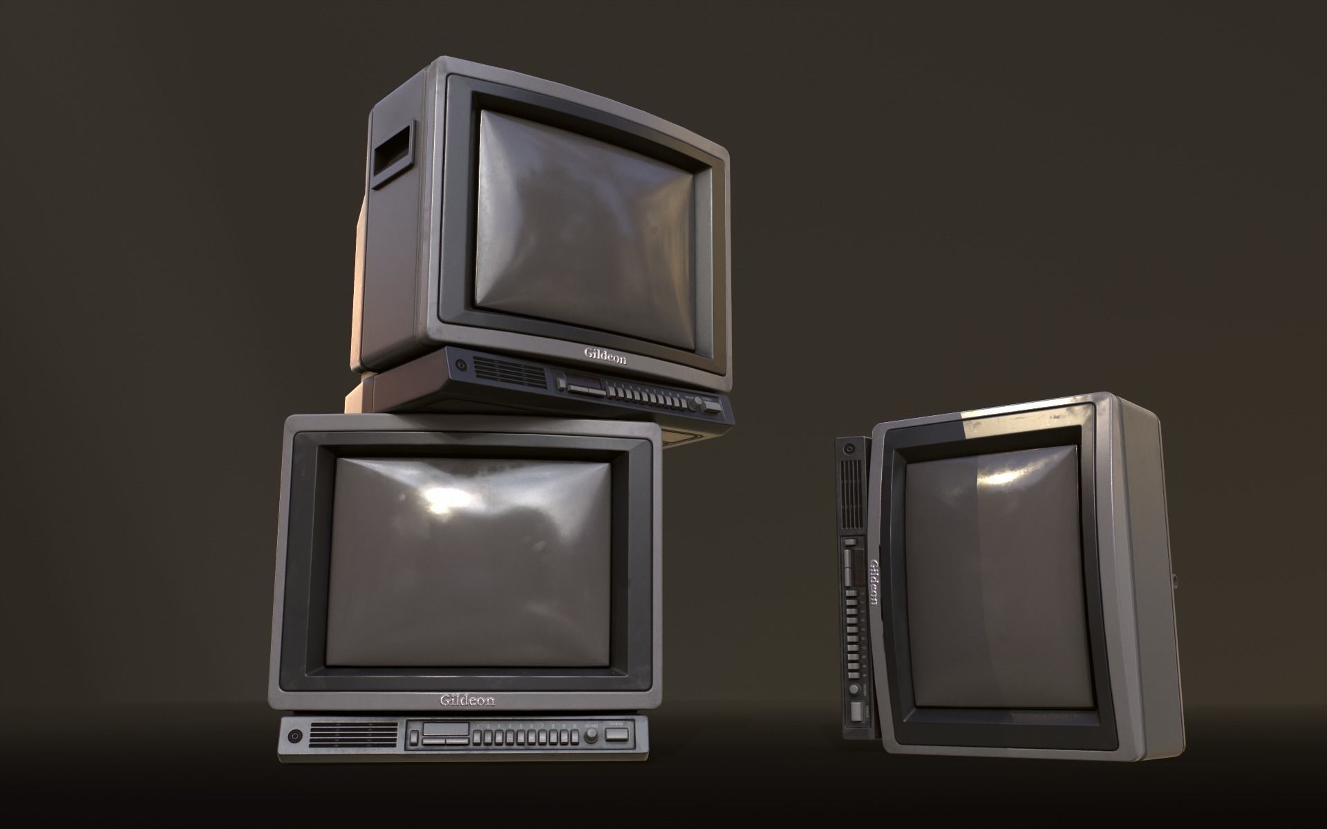 Retro Television from 80s Low-poly 3D model_25