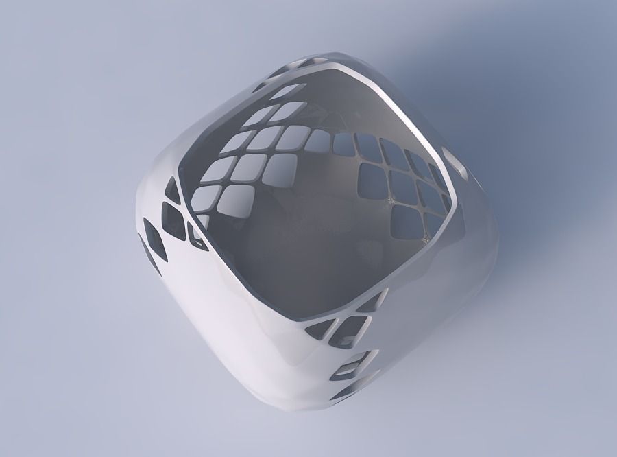 Bowl semi-quadratic with diagonal grid lattice 2 3D print model_2