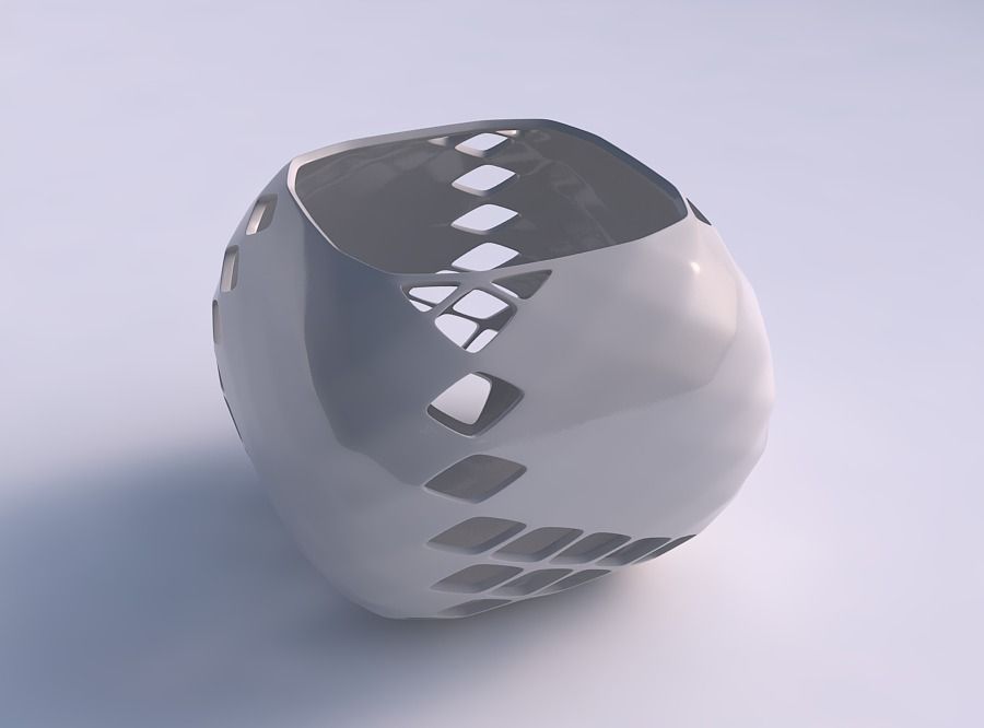 Bowl semi-quadratic with diagonal grid lattice 2 3D print model_0