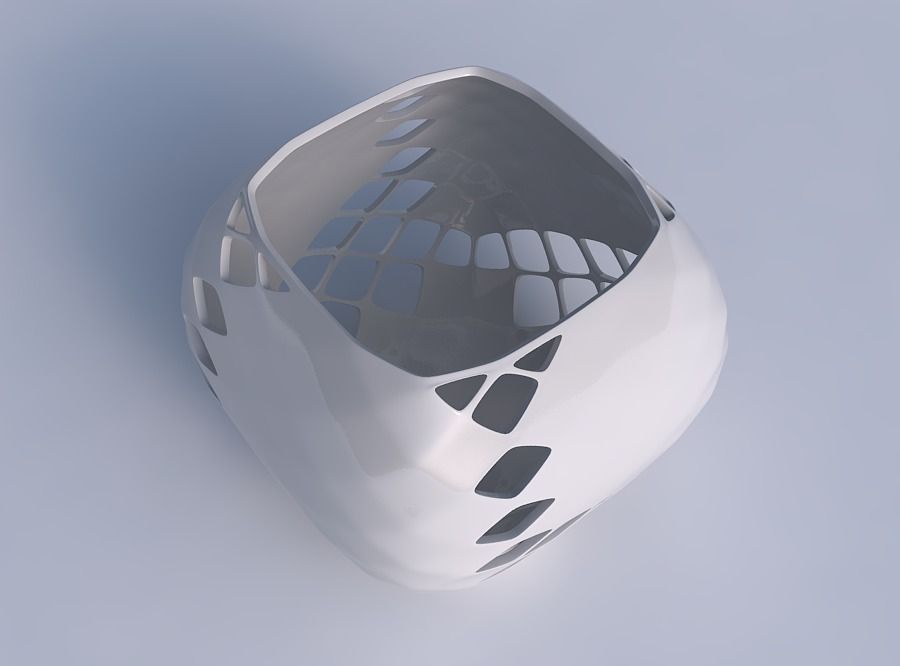 Bowl semi-quadratic with diagonal grid lattice 2 3D print model_1