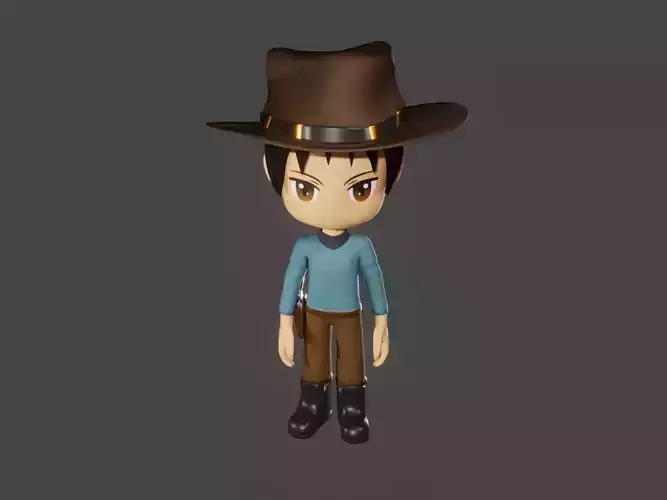 animated western cowboy - low poly - toon Low-poly 3D model