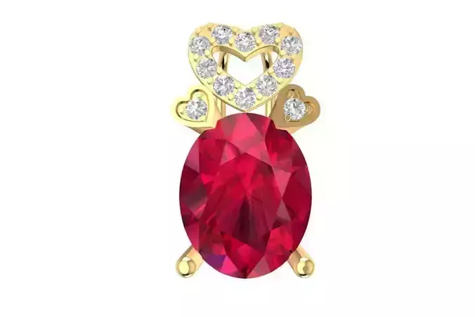 Women Oval Gemstone Pendant with Heart Diamond Accent 1950