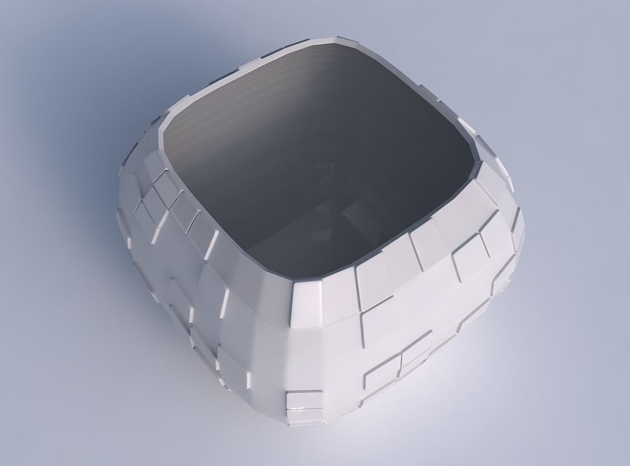 Bowl semi-quadratic with wavy scattered grid plates 3D print model_1