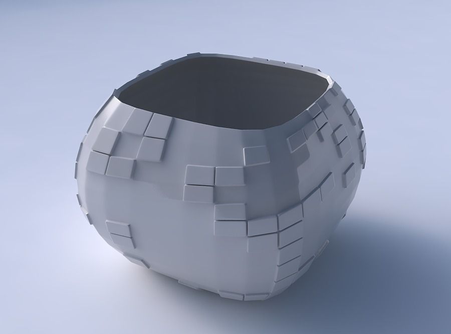 Bowl semi-quadratic with wavy scattered grid plates 3D print model_3