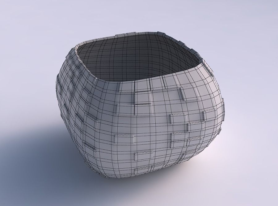 Bowl semi-quadratic with wavy scattered grid plates 3D print model_5
