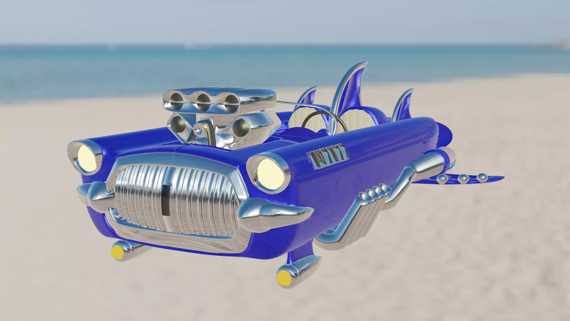 Thundercougarfalconbird toy car on beach 3D print model