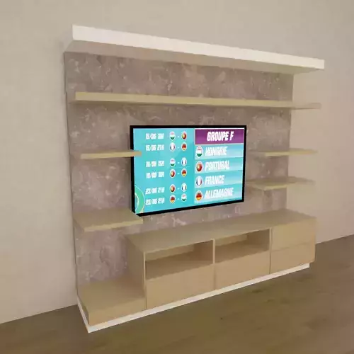 tv set stand with shelves and