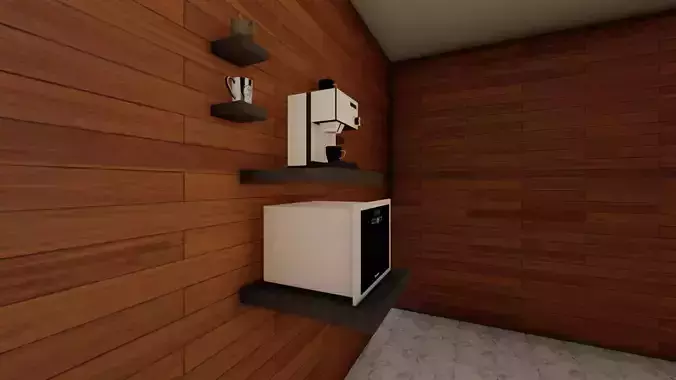 kitchen coffee machine with wood walls
