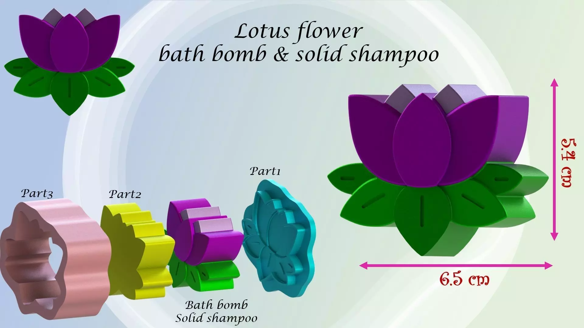 Lotus flower mold for Bath bomb and Solid shampoo 3D print model