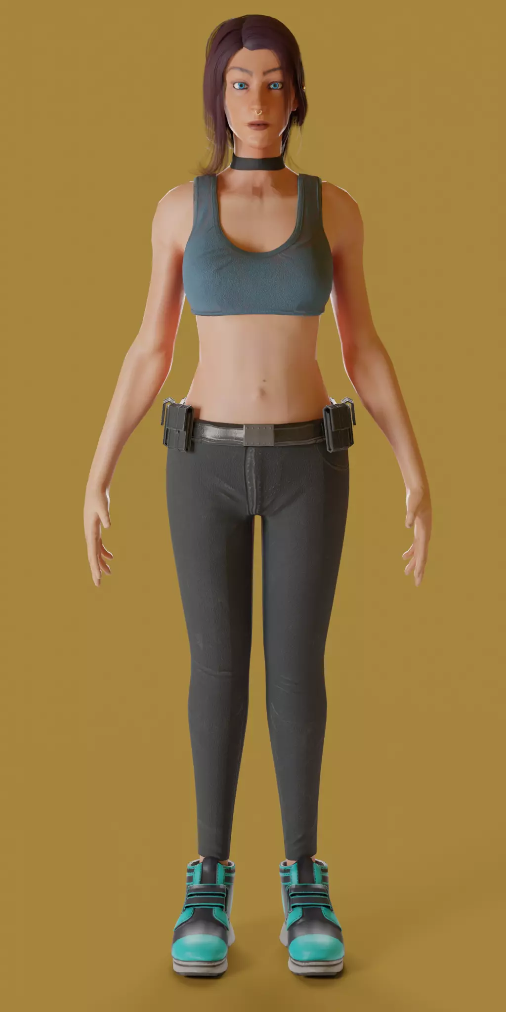 3D model Low Poly Game Ready Model woman in tank top and leggings VR ...