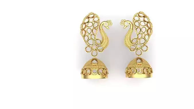 jhumka earrings with peacock 3D print model