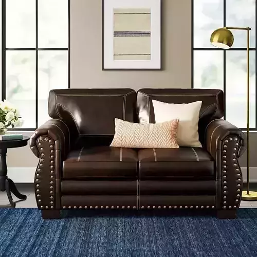 Trafford Faux Leather Pillow Top Arm Loveseat 3D model