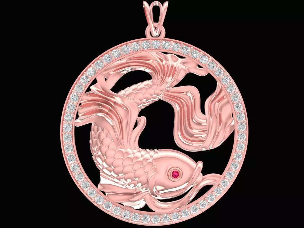 Koi Fish Round Pendant Jewelry for Good Luck 1578 3D print model