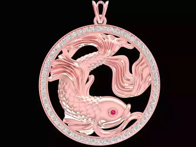 Koi Fish Round Pendant Jewelry for Good Luck 1578