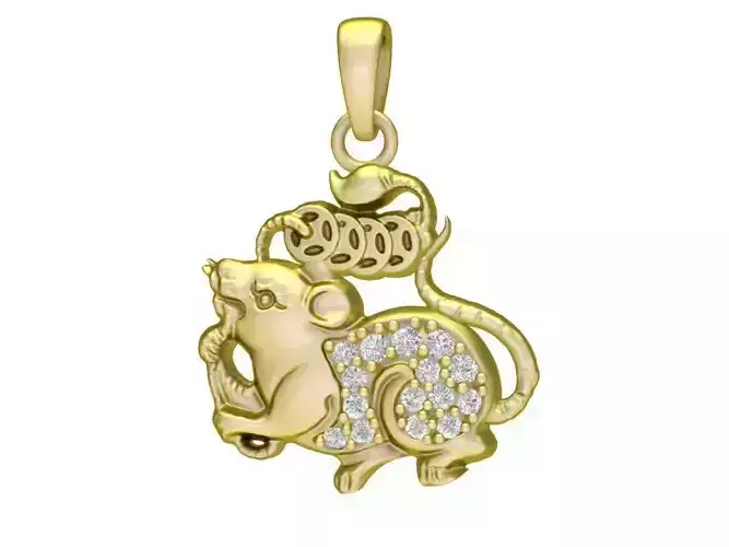 Women Mouse Pendant with Coin Chain Feng Shui Design 3012 3D print model