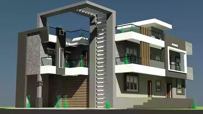 Indian Modern House Design And Architecture Low-poly 3D model