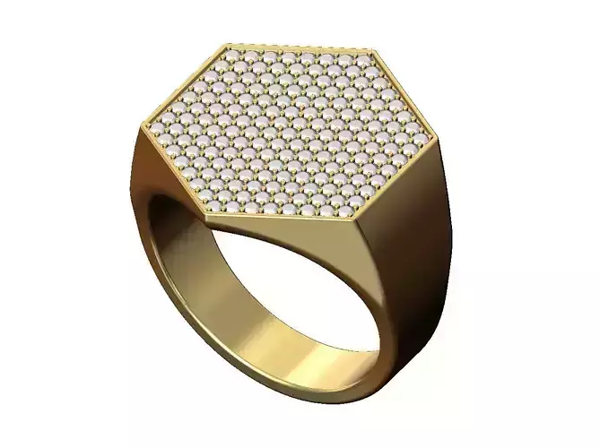 Iced large hexagonal ring Us size 9