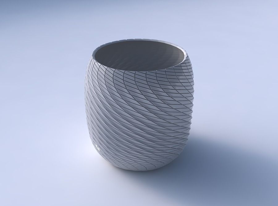 Bowl cylindrical with twisted diagonal grid plates 3D print model_3